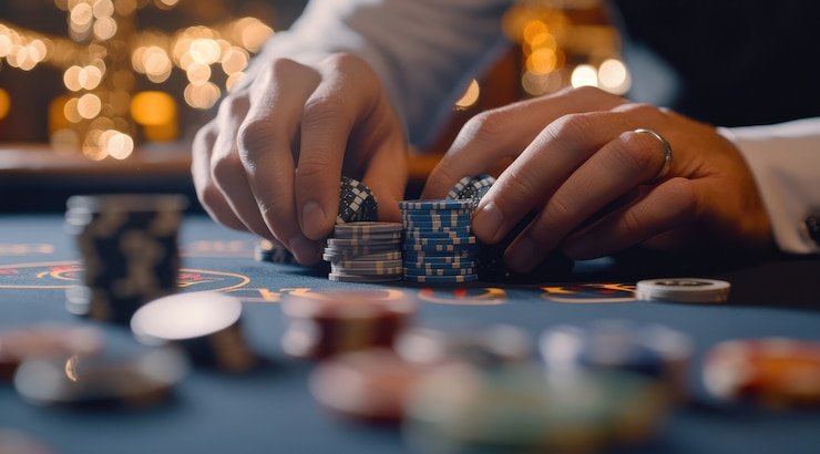 Live casino table with dealer and player seats